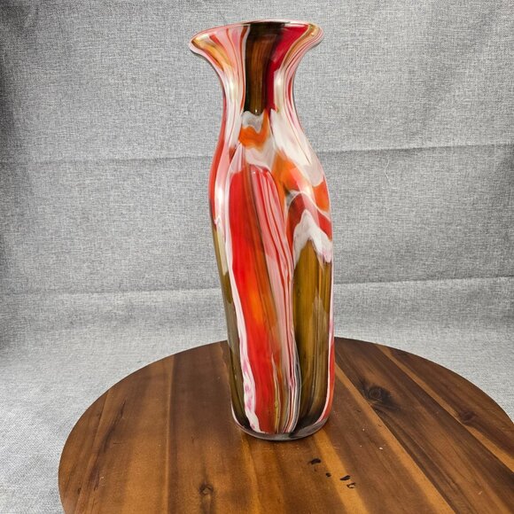 Colorful‎ Swirled Glass Vase 17" Handblown Art Decor Piece - Picture 3 of 8